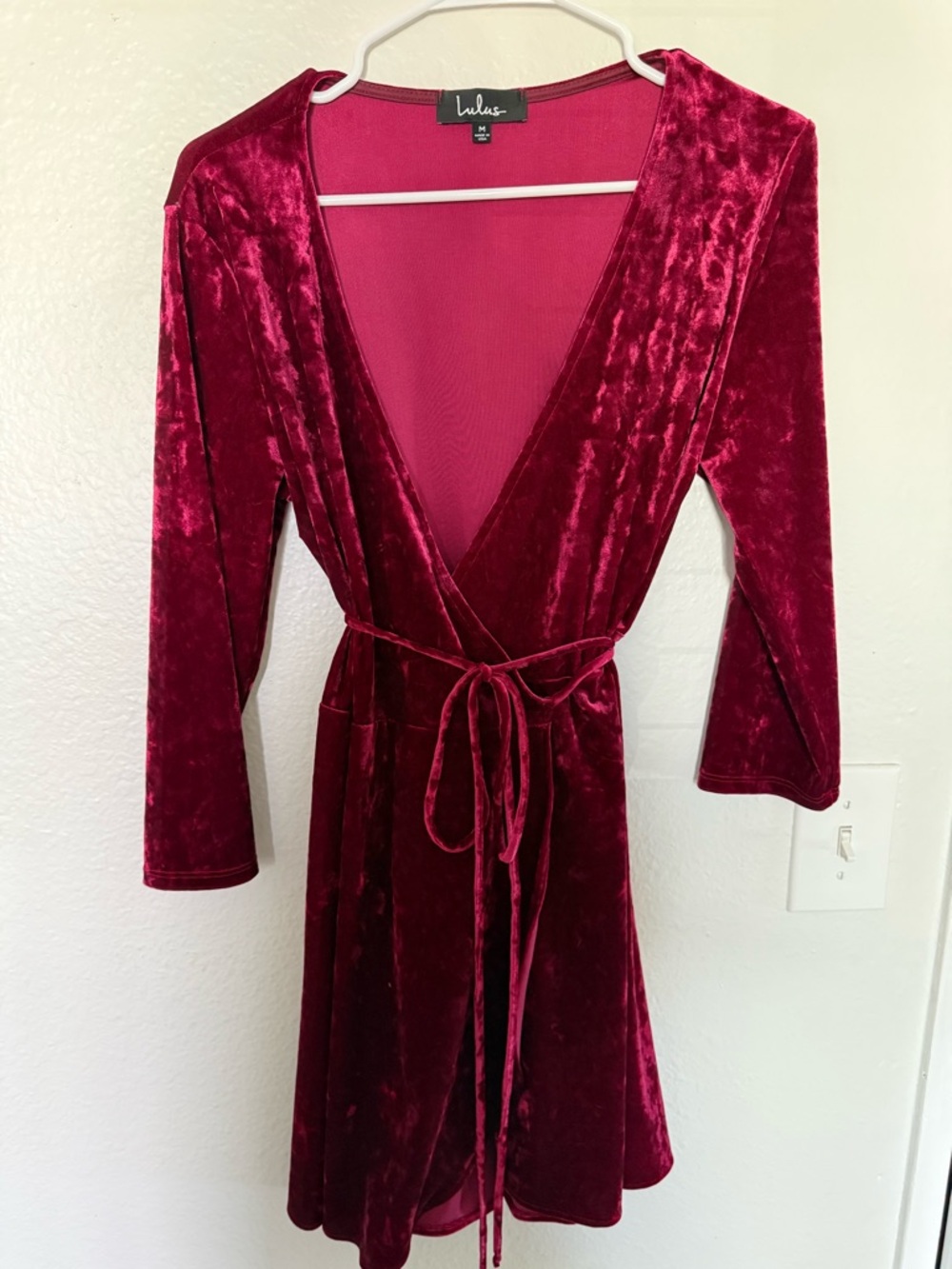 Lulu's Red Velvet Wrap Robe with Self-Tie Waist